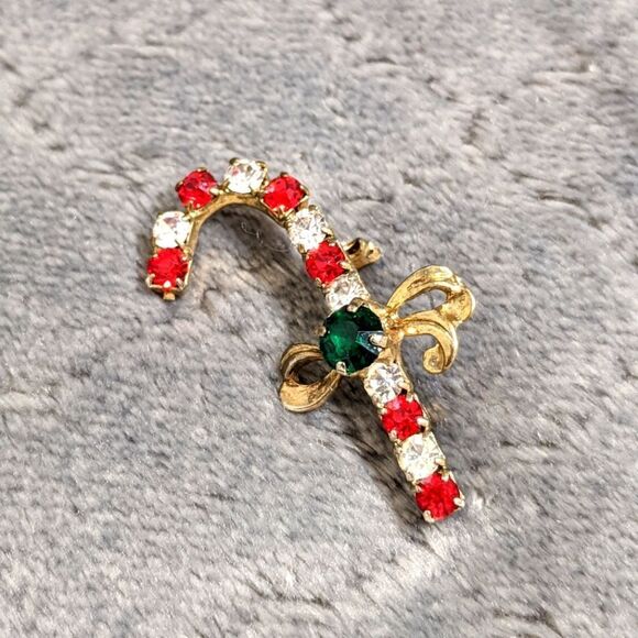 Vintage 1950's Christmas Candy Cane Rhinestone Brooche - Picture 4 of 6